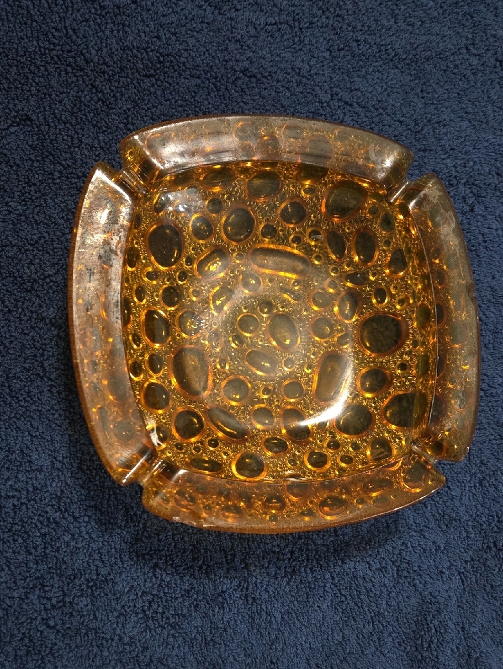 Libbey Pebble Beach Vintage MCM Amber Ashtray/ Centerpiece/ Catchall 8.5" Sqaure